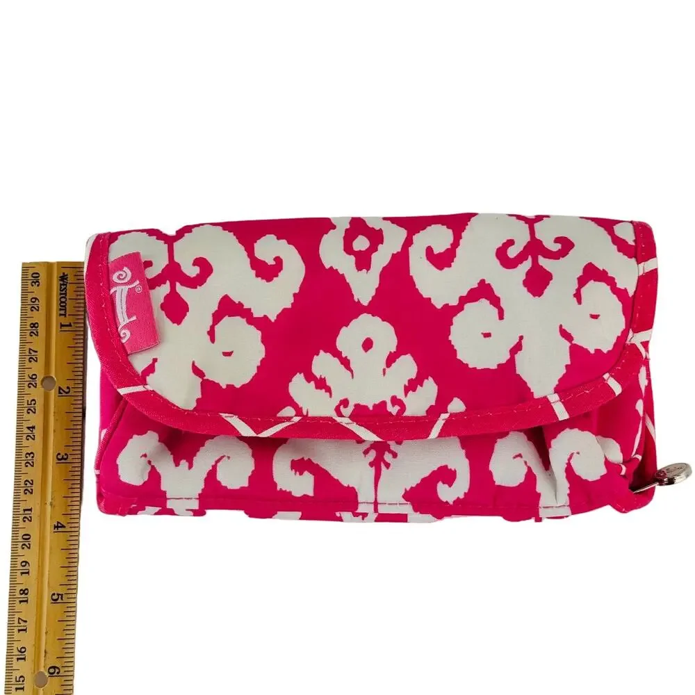 Initials Inc. Jewelry Roll Organizer Pink White Ikat Travel Case Foldable Bag